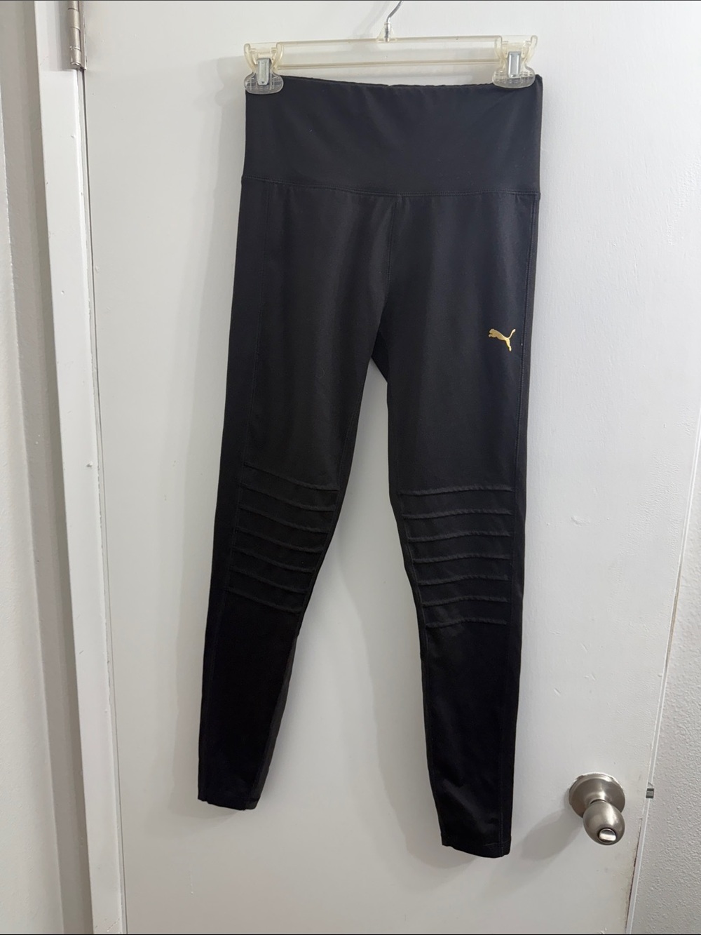 Puma Black Leggings with Gold Puma Emblem